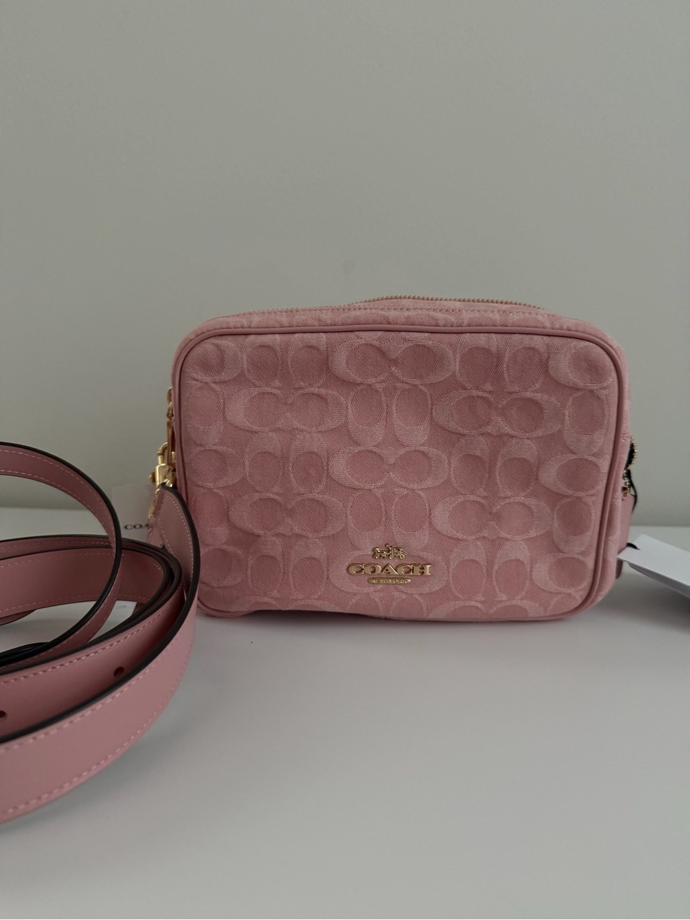 Coach Pink Signature Camera Crossbody Bag